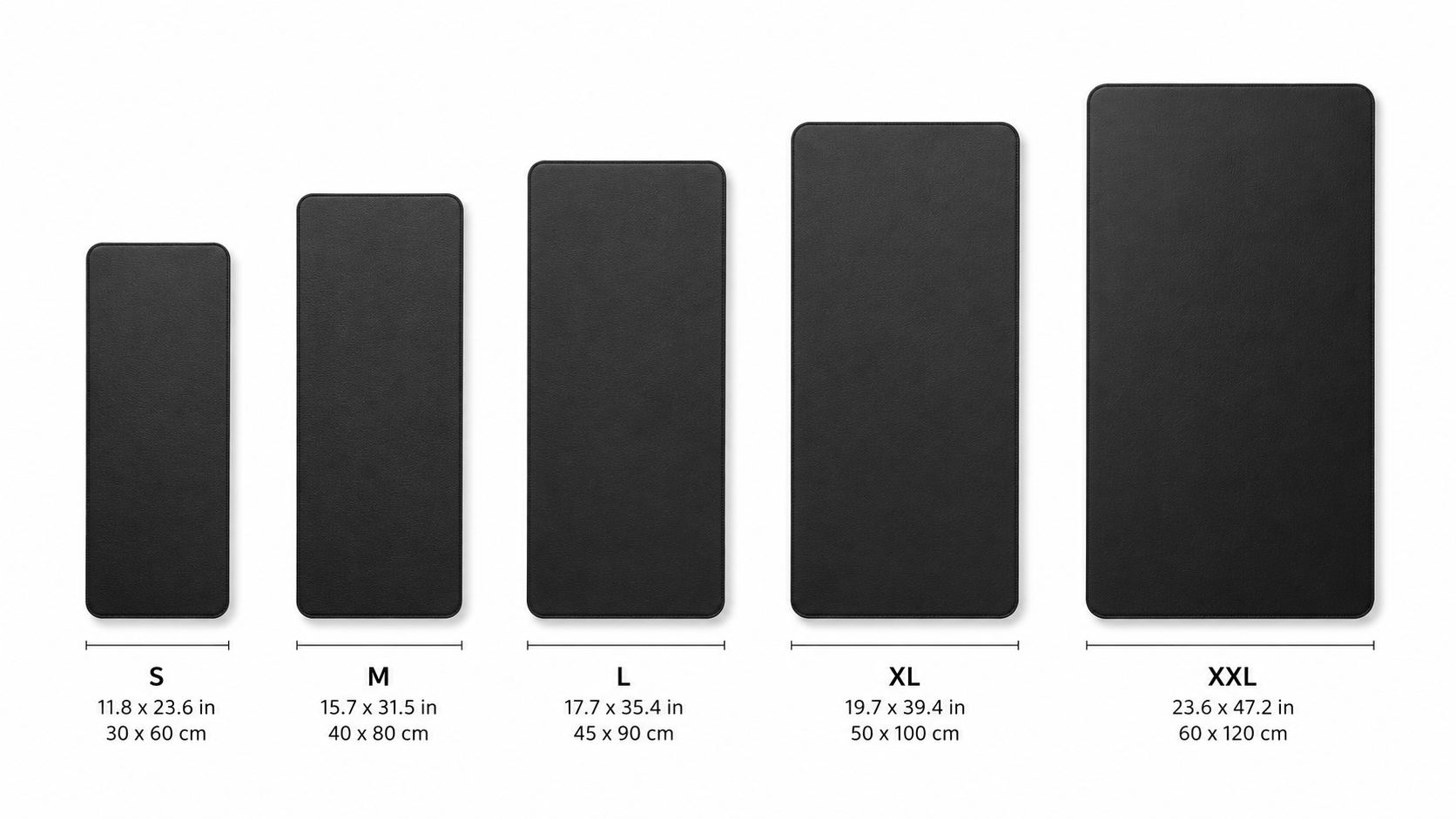 DeskHaus desk mat size comparison all five sizes 60cm 80cm 90cm 100cm 120cm