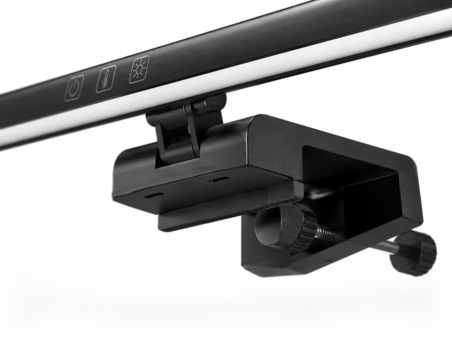 Monitor light bar clamp mount mechanism close up
