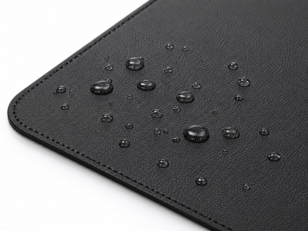 DeskHaus desk mat waterproof surface water droplets beading demonstration