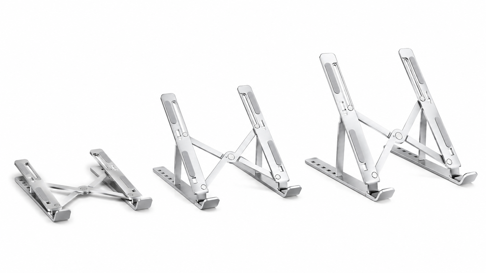 DeskHaus laptop stand folded flat silver and black comparison white background