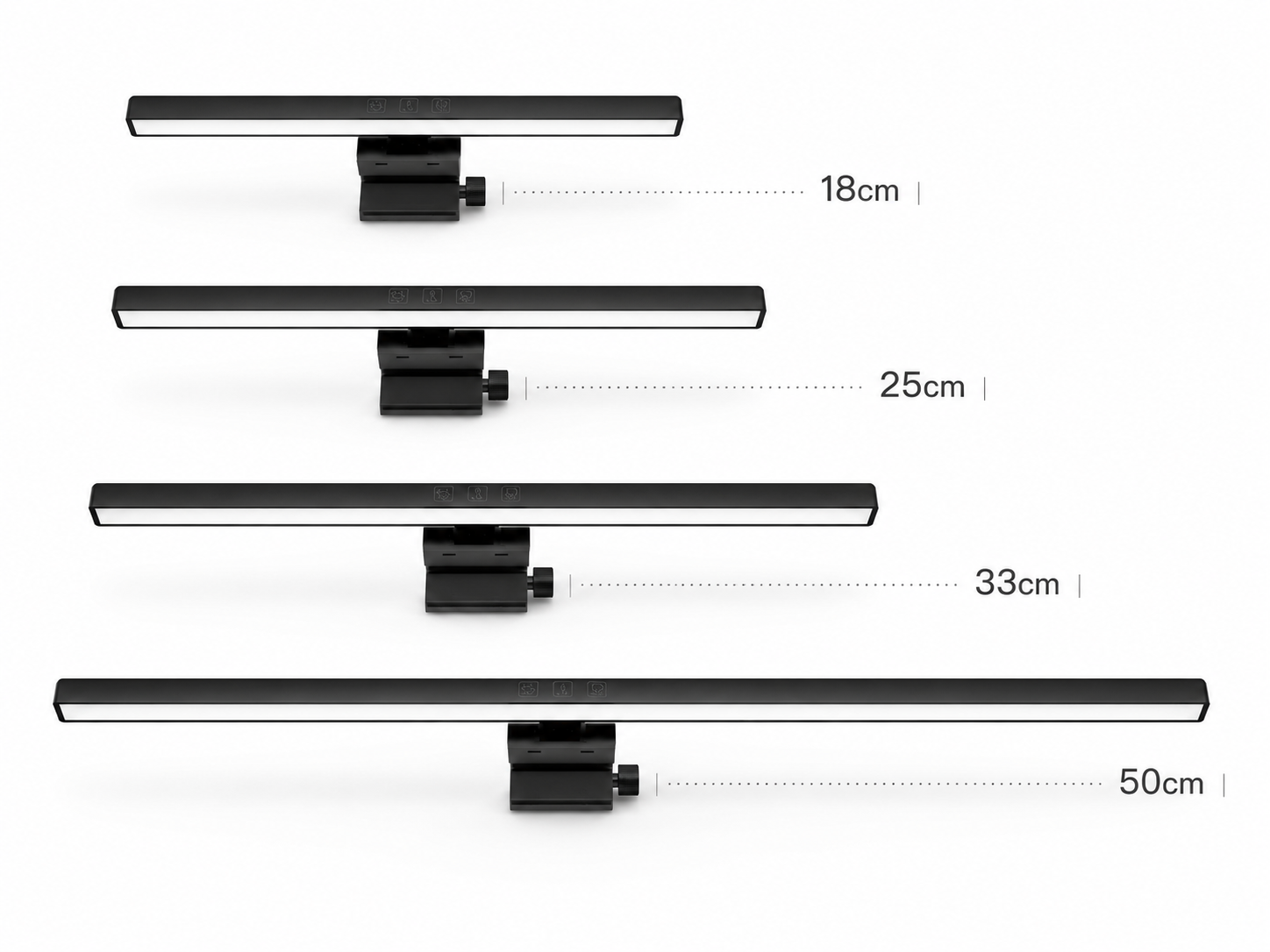 Monitor light bar size comparison 180mm 250mm 330mm 500mm